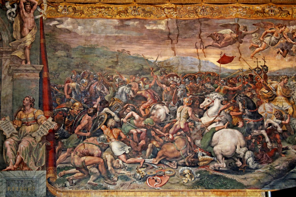 La batalla del Puente Milvio en la Sala de Constantino, 1517-24 de Giulio Romano