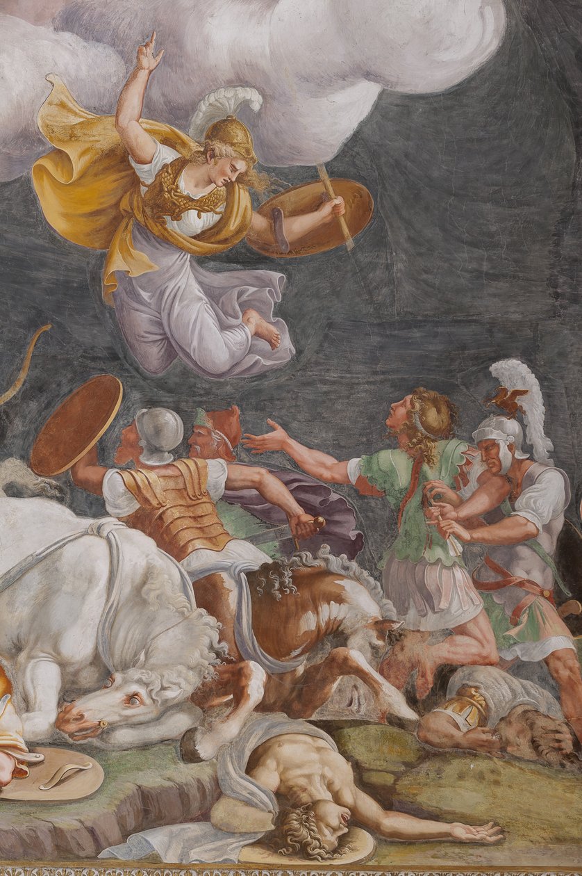 Una batalla, detalle, El Caballo de Troya, Cámara de Troya (Sala di Troia) de Giulio (and workshop) Romano