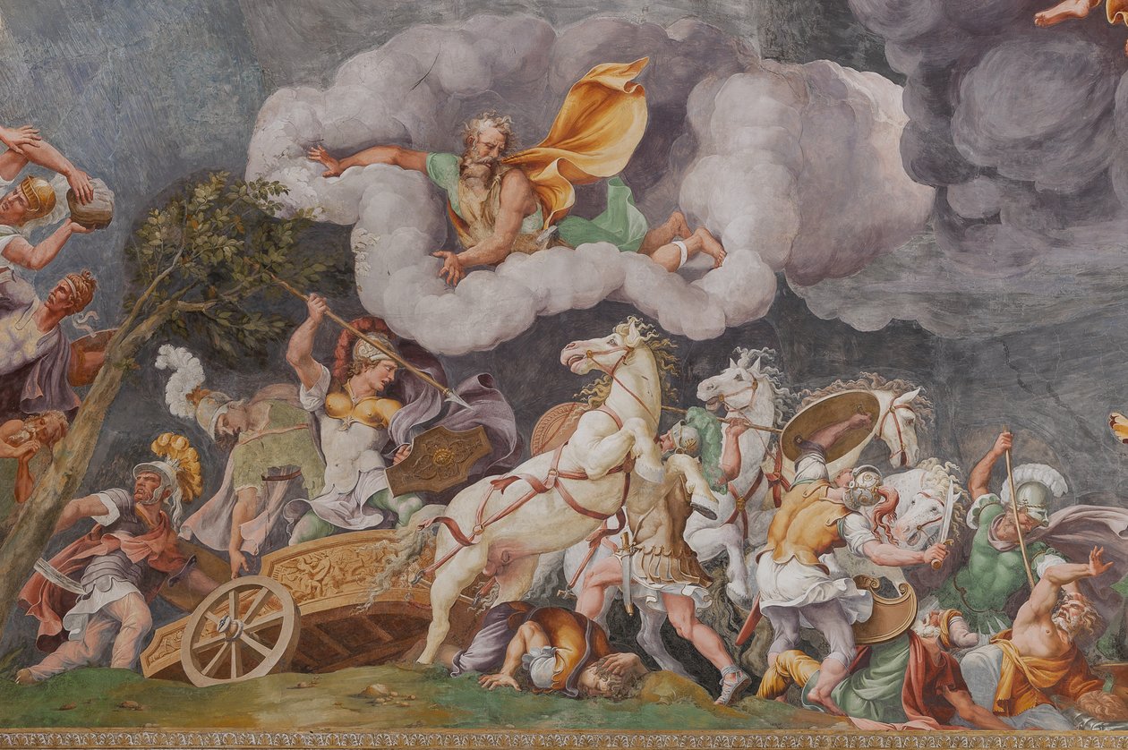 Una batalla, detalle, El Caballo de Troya, Sala de Troya de Giulio (and workshop) Romano