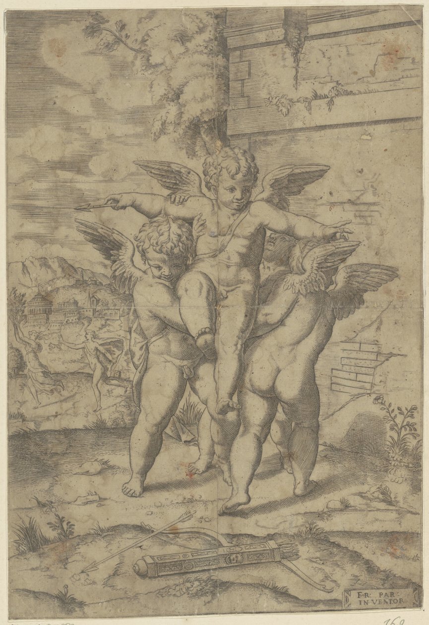 Amor y tres amorcillos de Giulio Bonasone (attributed to)