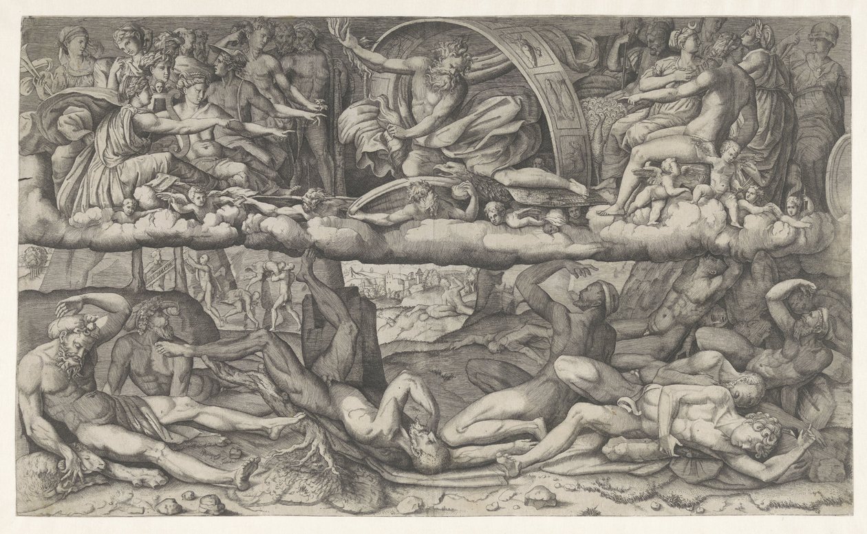 Batalla de dioses y gigantes La lotta fra dei e gigantesca de Giulio Bonasone (attributed to)