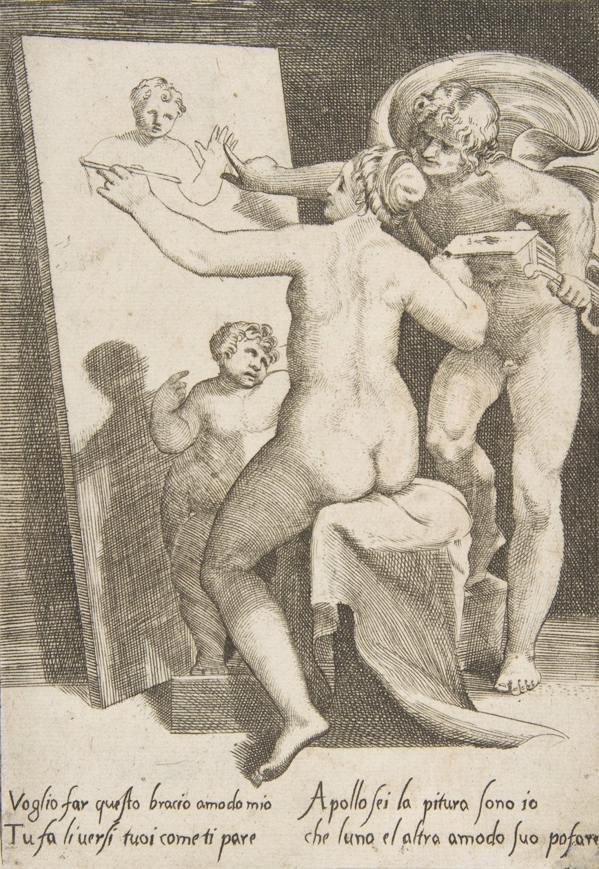 Apolo de pie junto a una mujer que representa una alegoría de la pintura, de 