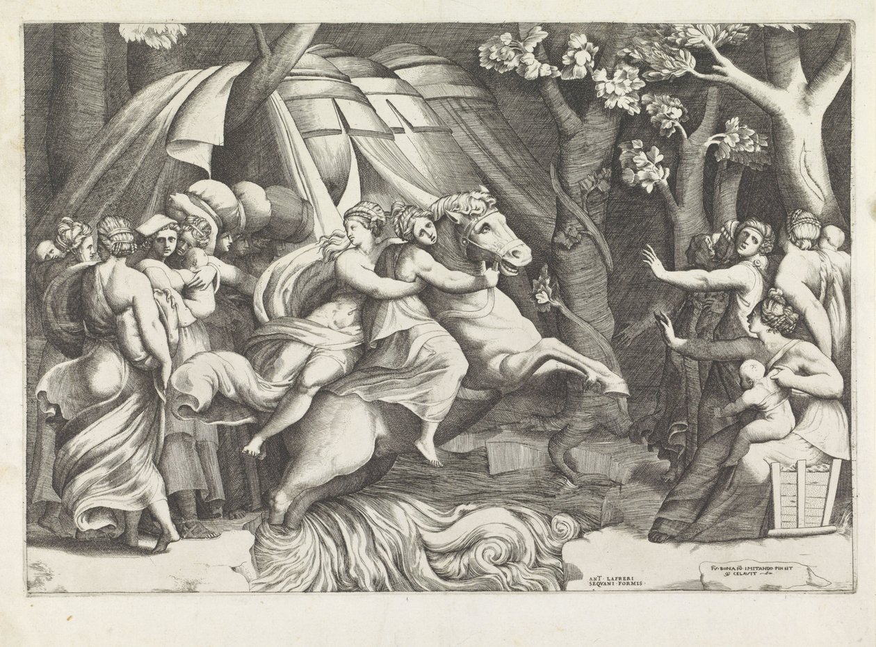 Cloelia cruza el Tíber de Giulio Bonasone