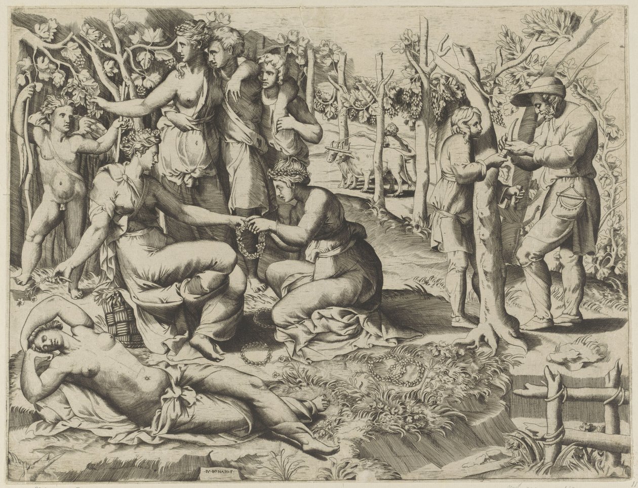 Flora da una corona de Giulio Bonasone