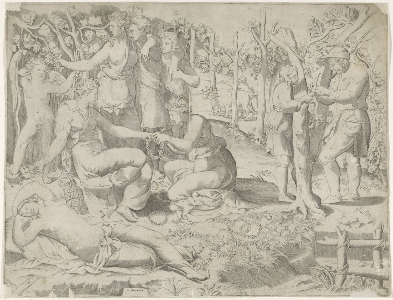 Flora da una corona de Giulio Bonasone