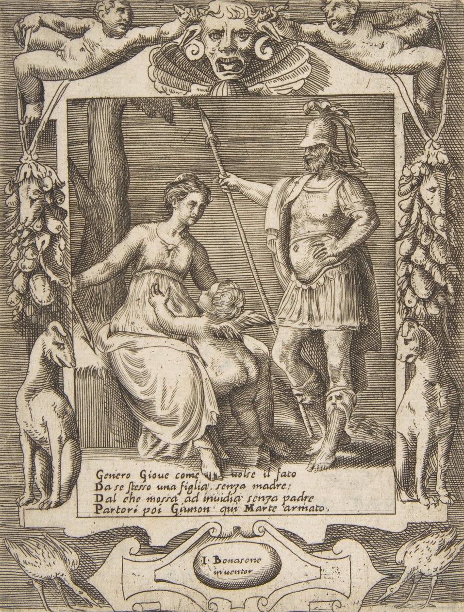 Juno, Marte y Cupido, dentro de un marco elaborado, de 