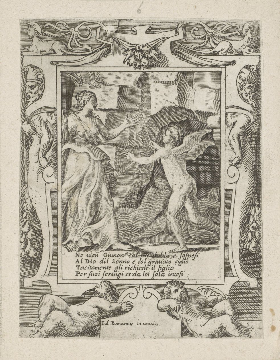 Juno ordena a Sleep que descienda sobre Júpiter Amor, ira y celos de Juno (título de la serie) Amori sdegni et gielosie di Giunone (título de la serie) de Giulio Bonasone