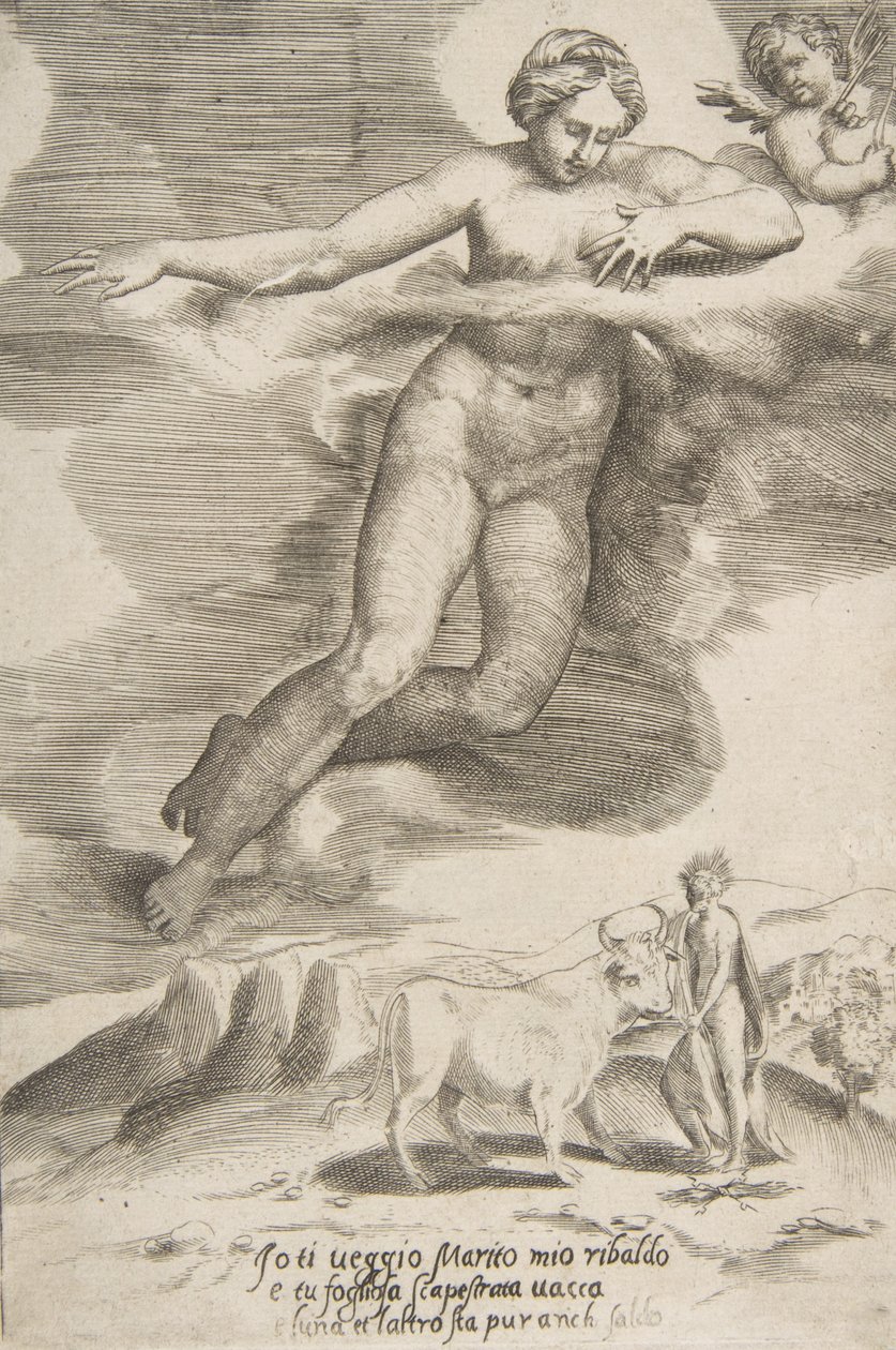 Juno observando a Júpiter e Io, de Los amores de los dioses de Giulio Bonasone