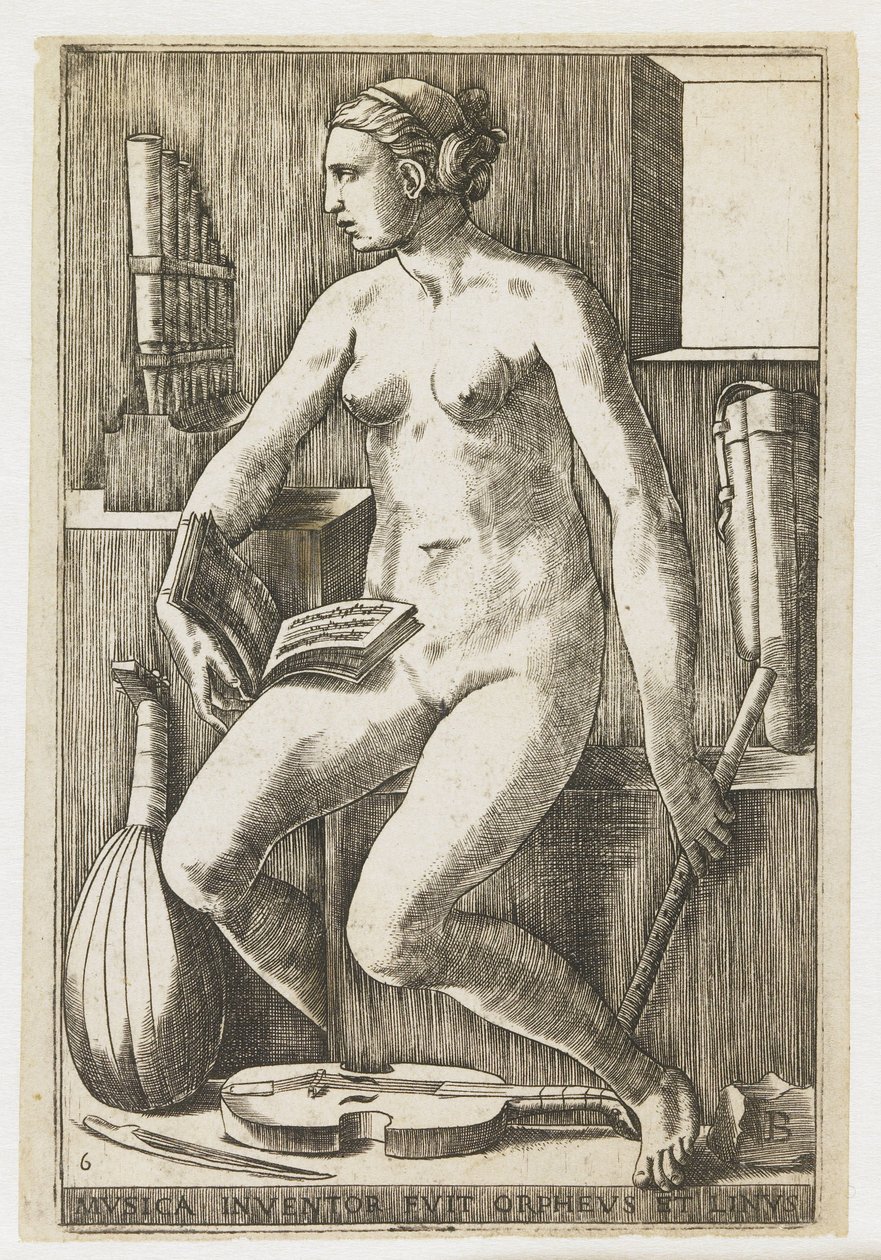 Música Musica inventor fuit Orpheus et Linus (título sobre objeto) Las siete artes liberales (título de la serie) de Giulio Bonasone