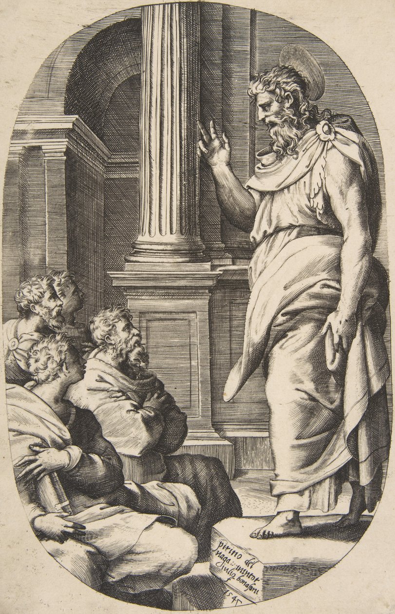 San Pablo Predicando, una composición oval, 1547 de Giulio Bonasone