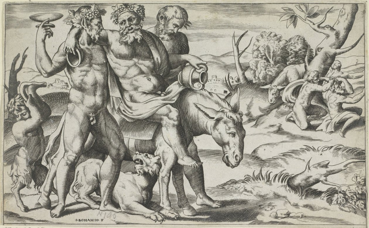 Silenus montando un burro de Giulio Bonasone