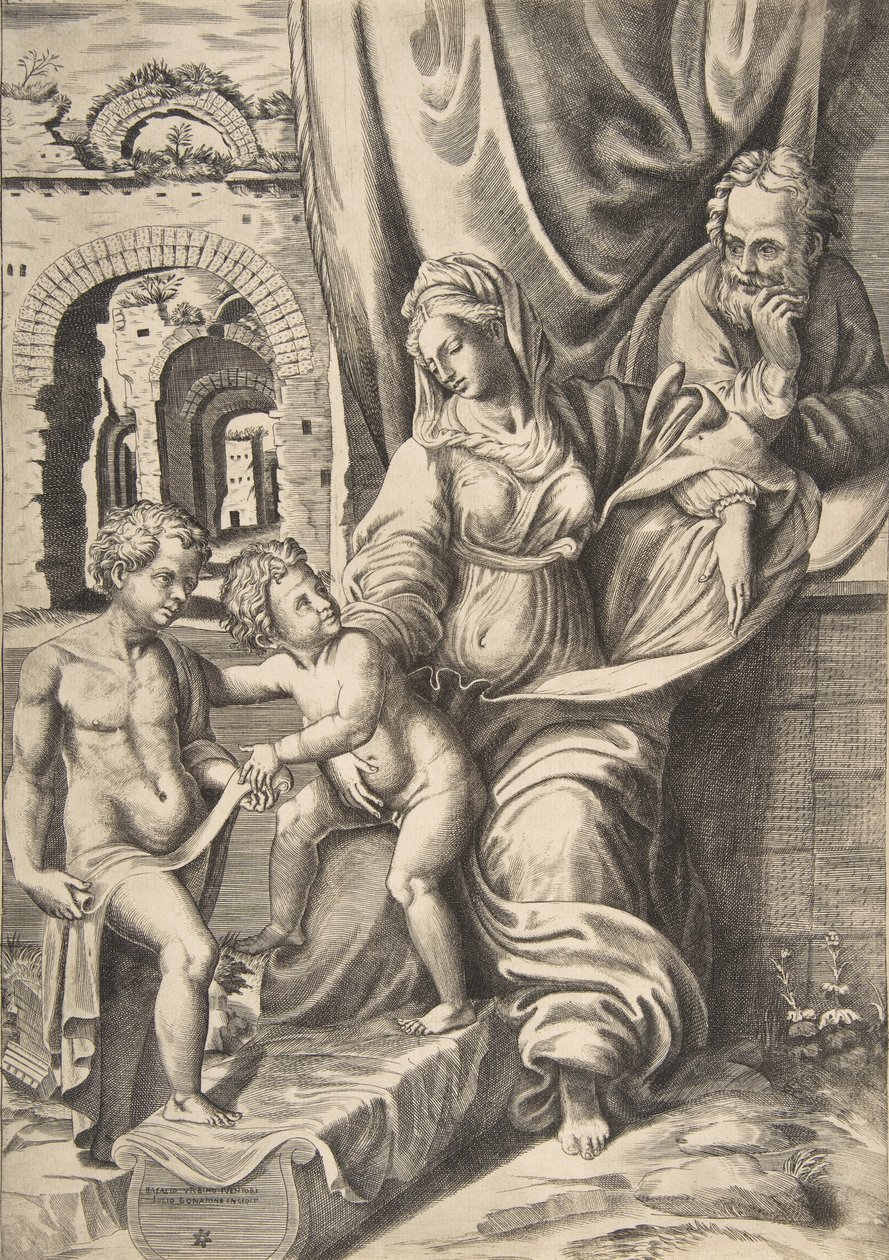 La Sagrada Familia y el niño Juan el Bautista, 1531-76 de Giulio Bonasone