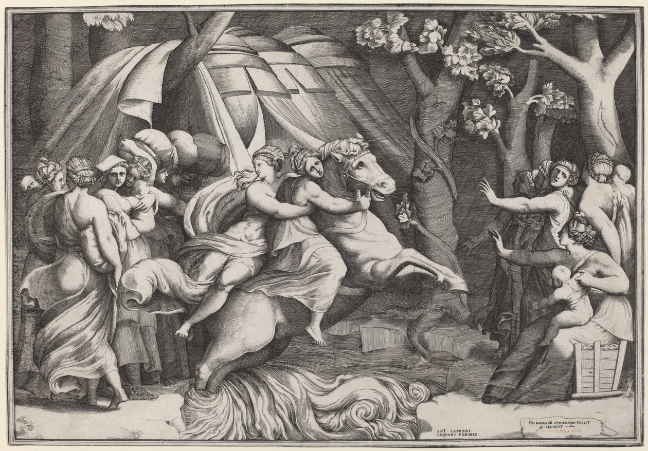 Clelia cruzando el Tíber de Giulio Bonasone after Polidoro da Caravaggio