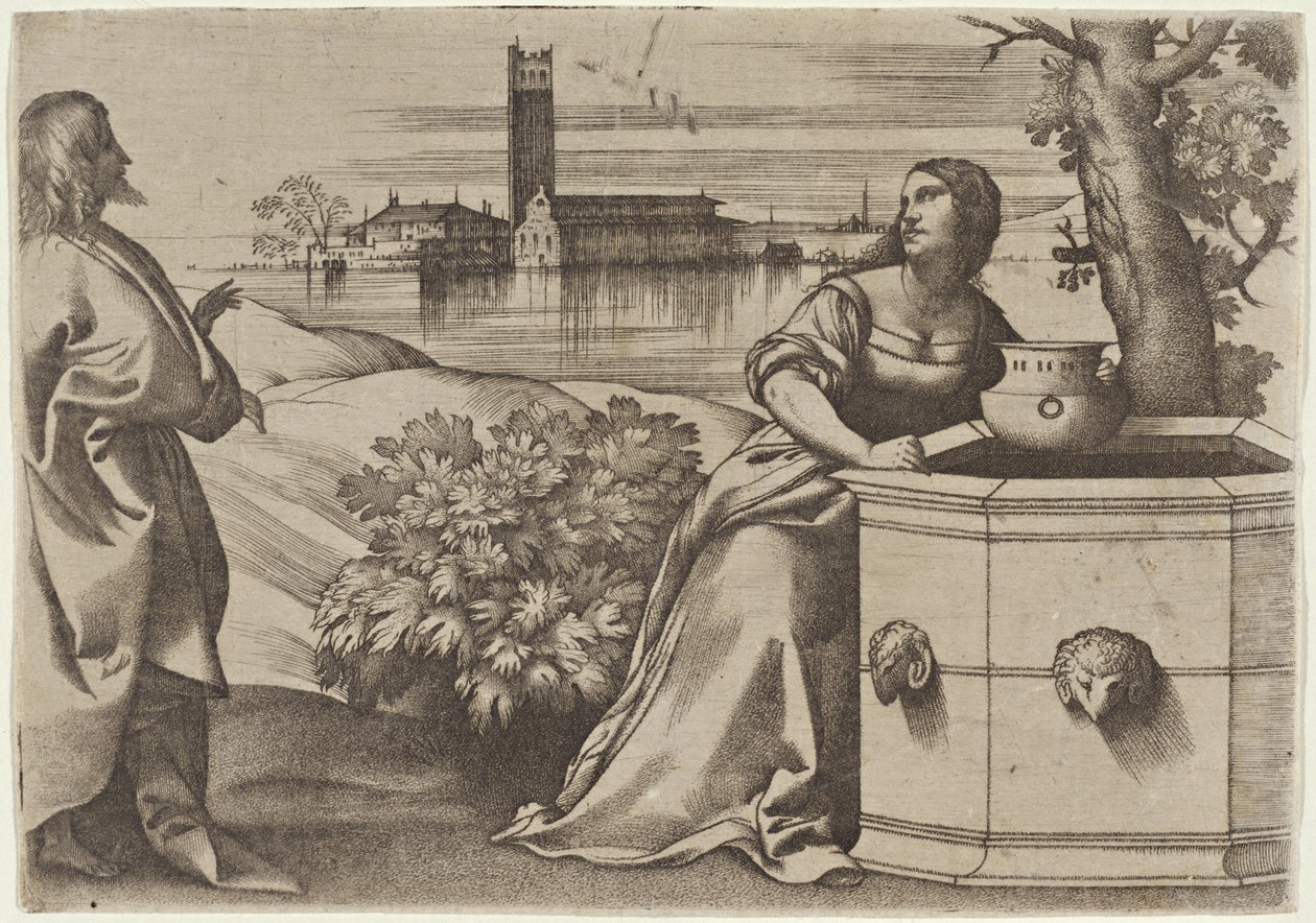 Cristo y la mujer samaritana de Giulio Campagnola