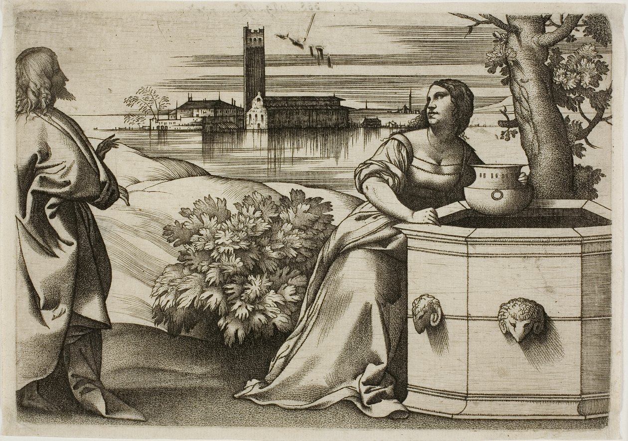 Cristo y la mujer samaritana de Giulio Campagnola