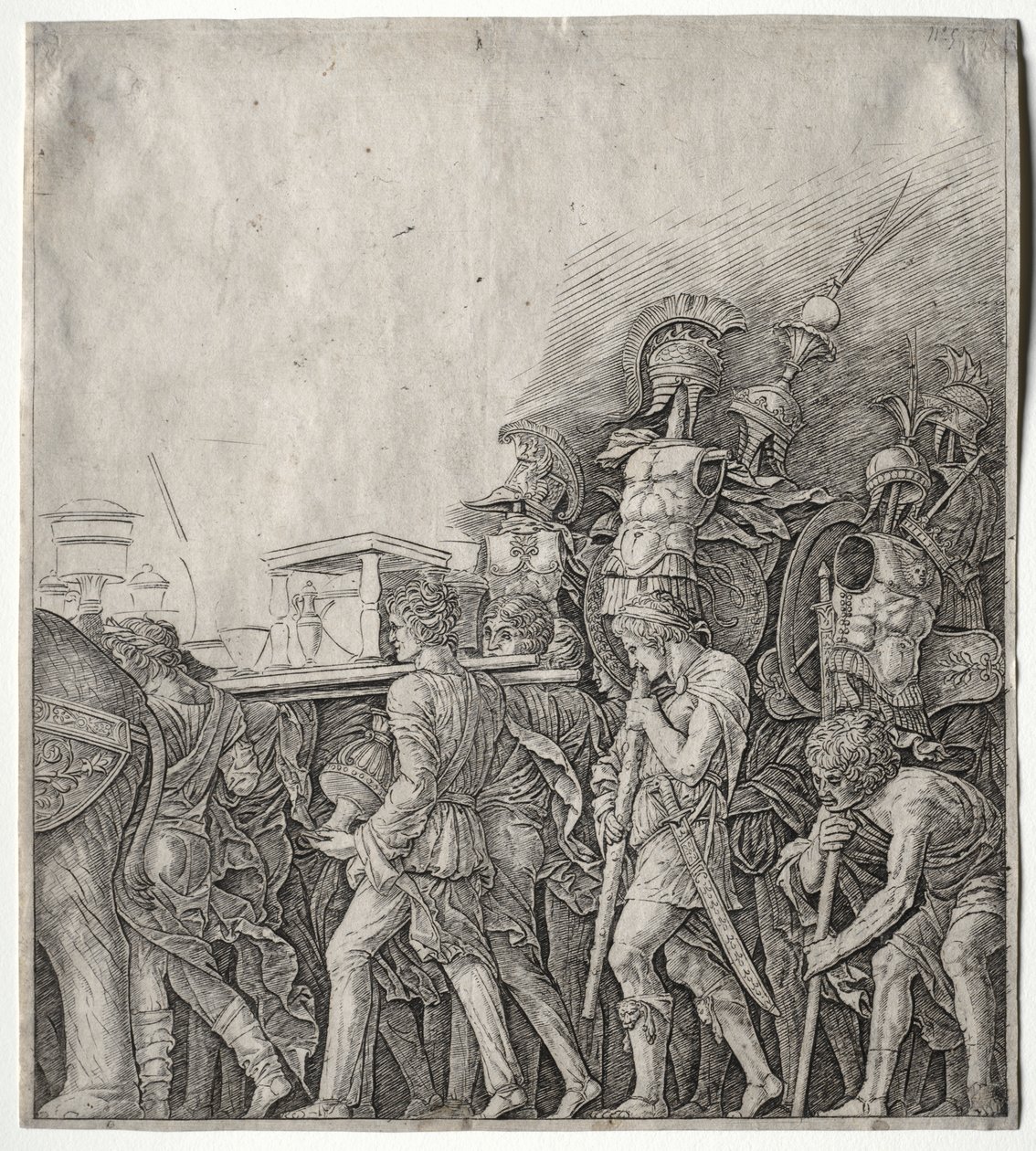 Los triunfos de César: Los portadores de coraza, c. 1498 de Giulio Campagnola