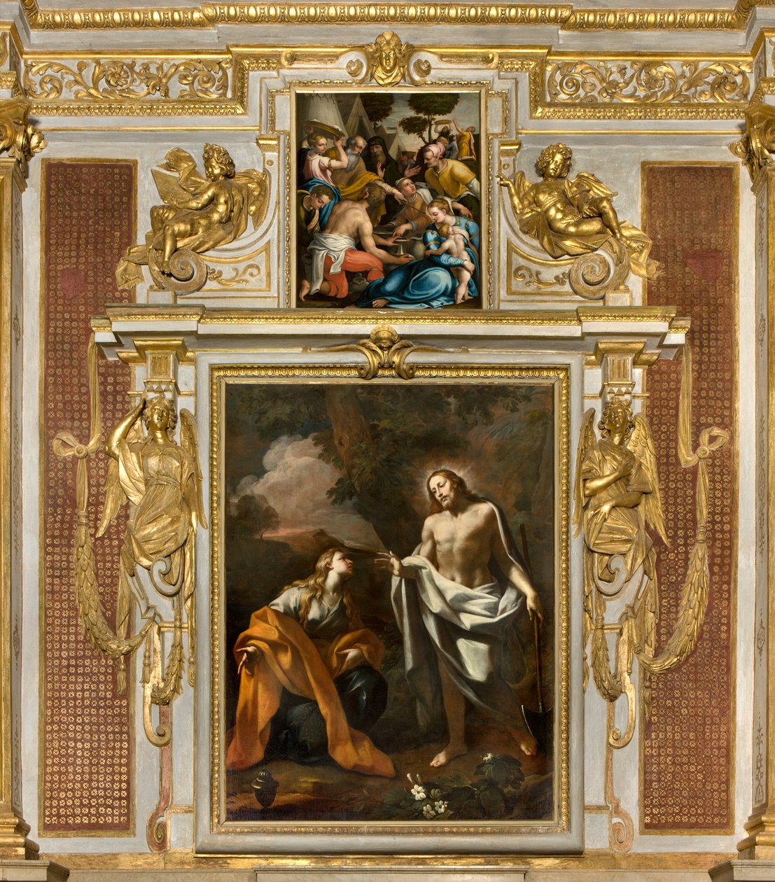 Capilla del SS Sacramento, primer tramo lado norte, Noli me tangere, Aparición de Cristo a la Magdalena, Recolección de maná de Giulio Campi