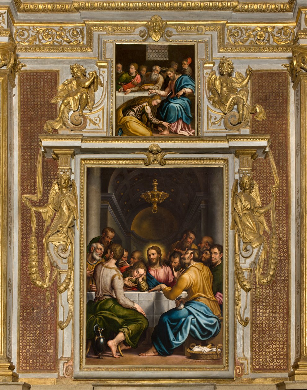 Capilla del SS Sacramento, Segundo tramo lado norte, Giulio Campi, Última Cena 1569, Giulio Campi, Cena en la casa de Simón 1569 de Giulio Campi