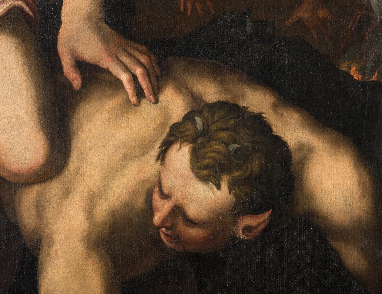 Transepto norte, Altar de San Miguel Arcángel, Arcángel Miguel matando al malvado, Giulio Campi 1566, (detalle) de Giulio Campi