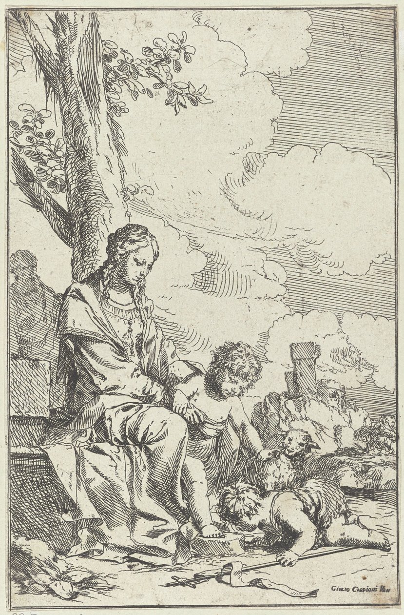 Sagrada Familia con el joven Juan Bautista de Giulio Carpioni (I)