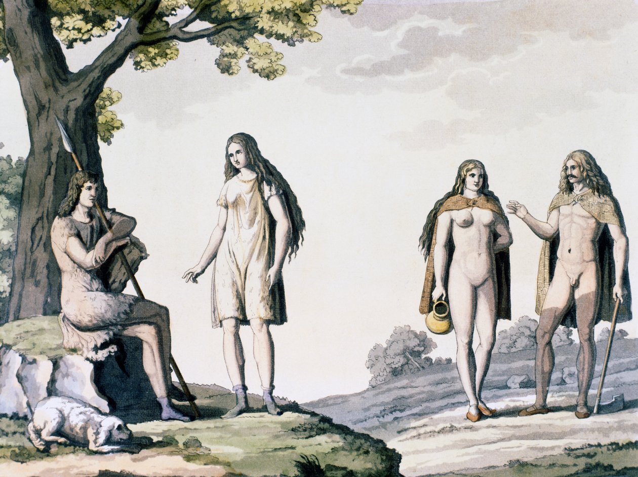 Trajes de los antiguos alemanes, grabado de Trajes antiguos y modernos de Giulio Ferrario (1767-1847) de Giulio Ferrario