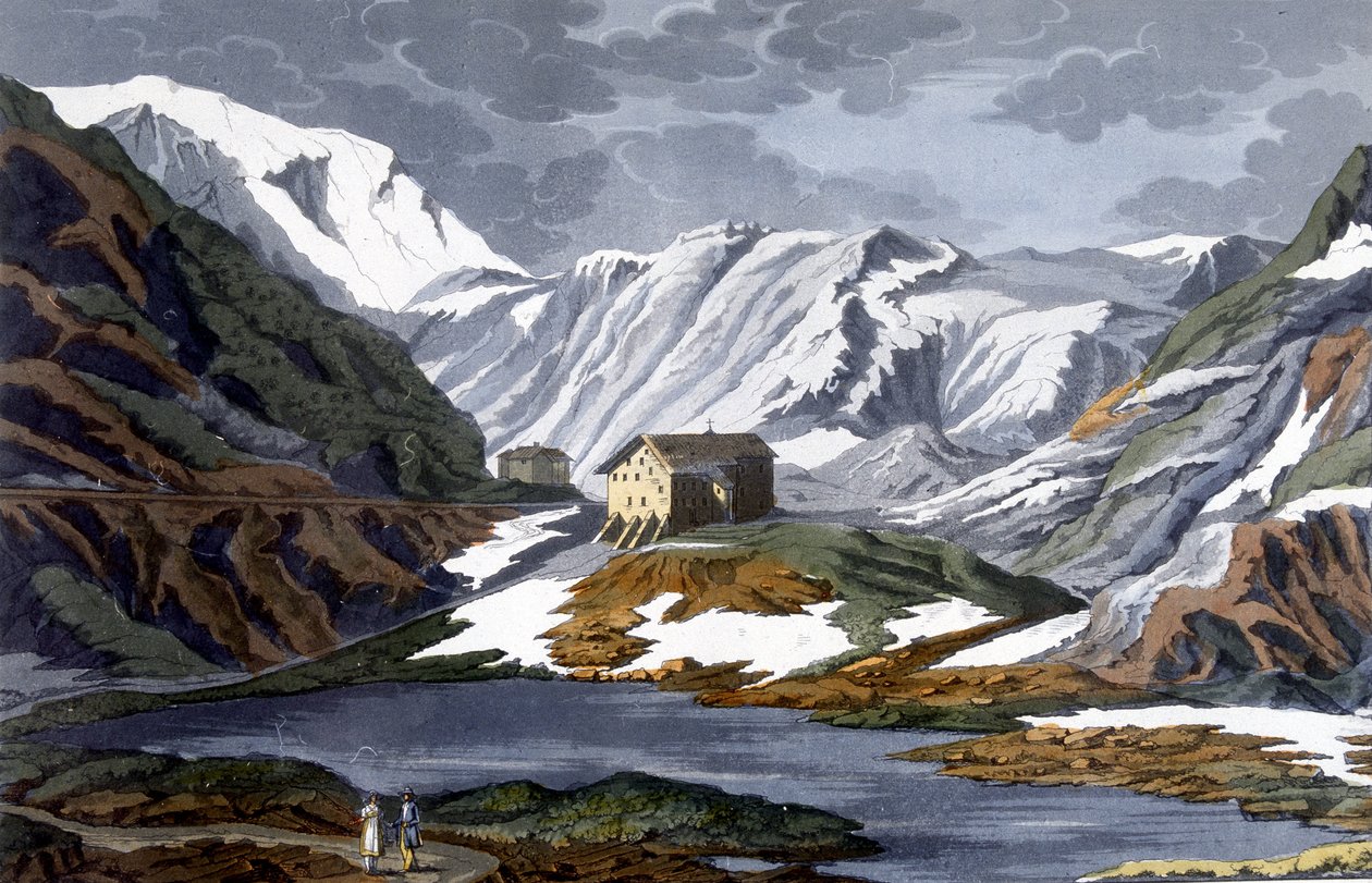 Hospicio del Gran San Bernardo en Suiza - en "Le costume ancien et moderne" de Ferrario, ed. Milán de Giulio Ferrario
