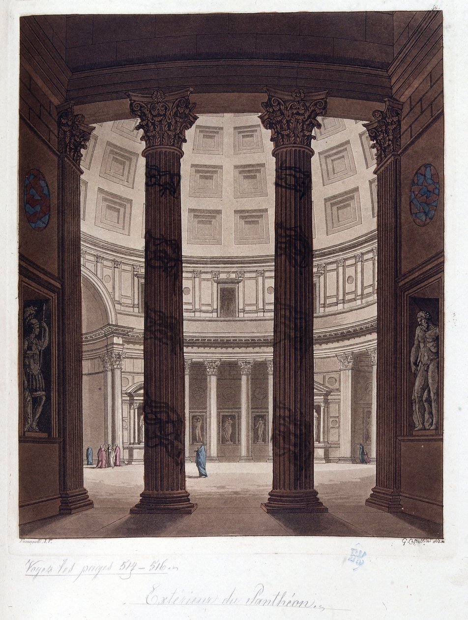 Interior del Panteón de Roma - Interior del Panteón de Roma en la antigüedad romana - en "El traje antiguo y moderno", por el Dr. Jules Ferrario, ed. Milán de Giulio Ferrario