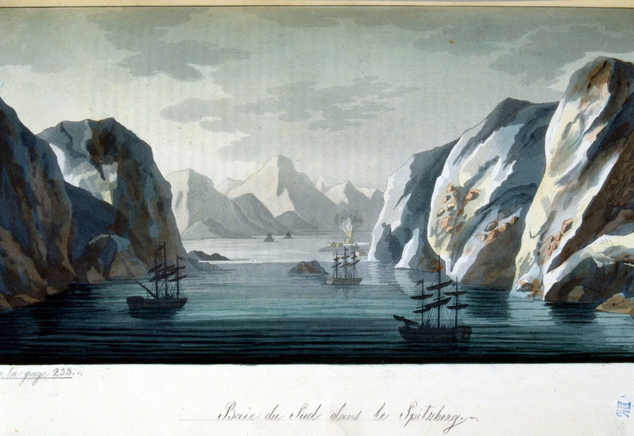 Bahía del Sur en Spitzberg, Noruega - en "El traje antiguo y moderno" de Jules Ferrario, ed. Milan de Giulio Ferrario