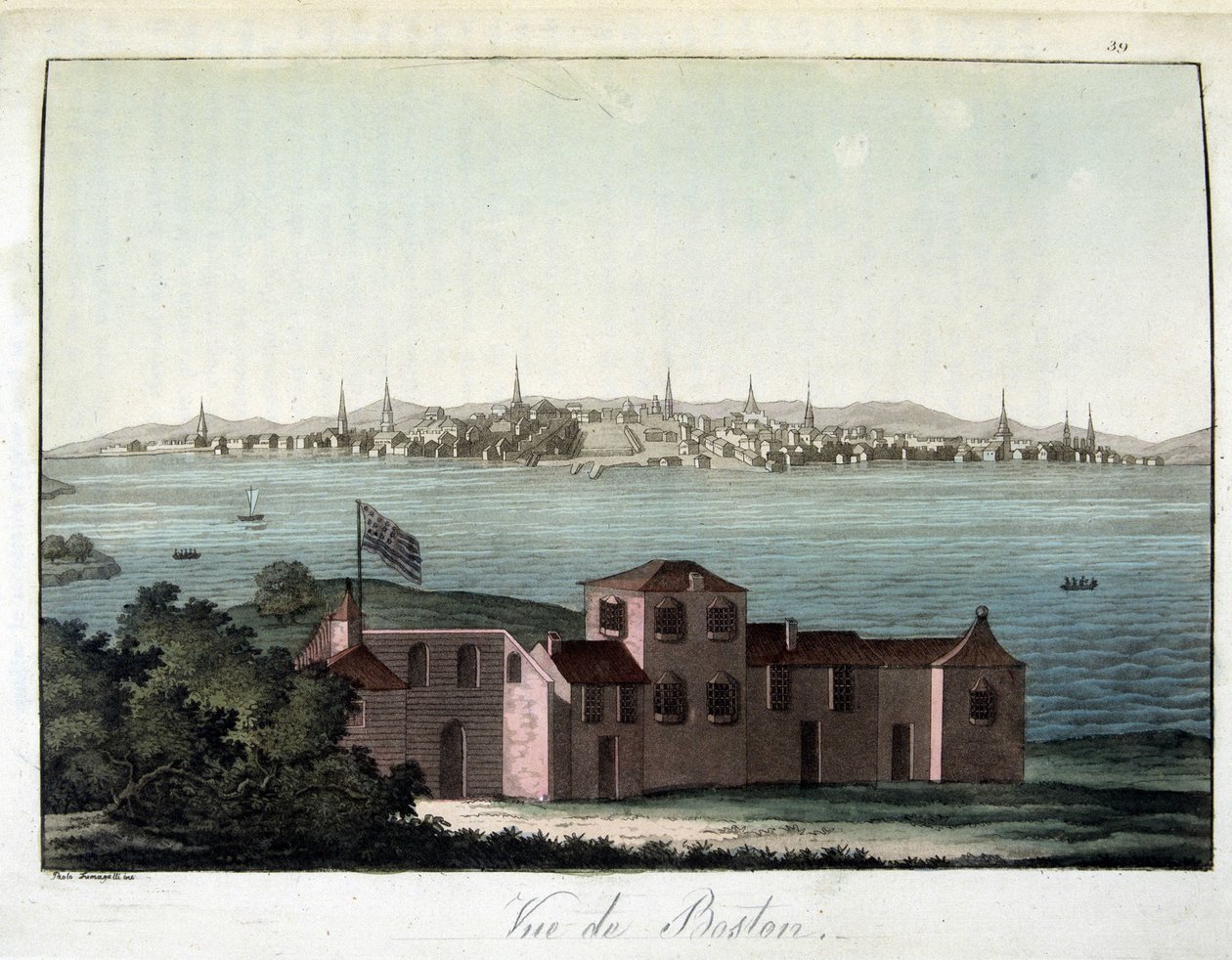 Vista de la ciudad de Boston - en "El traje antiguo y moderno", por el Dr. Jules Ferrario, ed. Milán de Giulio Ferrario