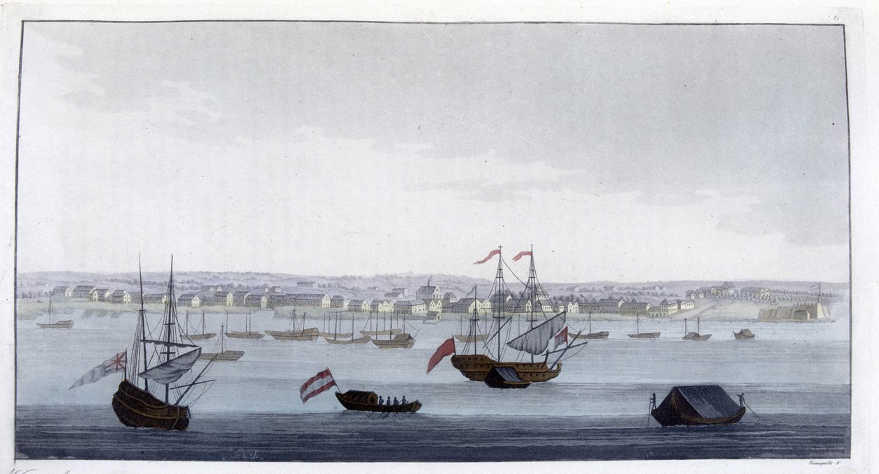 Vista de la ciudad de Paramaribo (Guyana) - en "El traje antiguo y moderno" del Dr. Jules Ferrario, ed. Milan de Giulio Ferrario