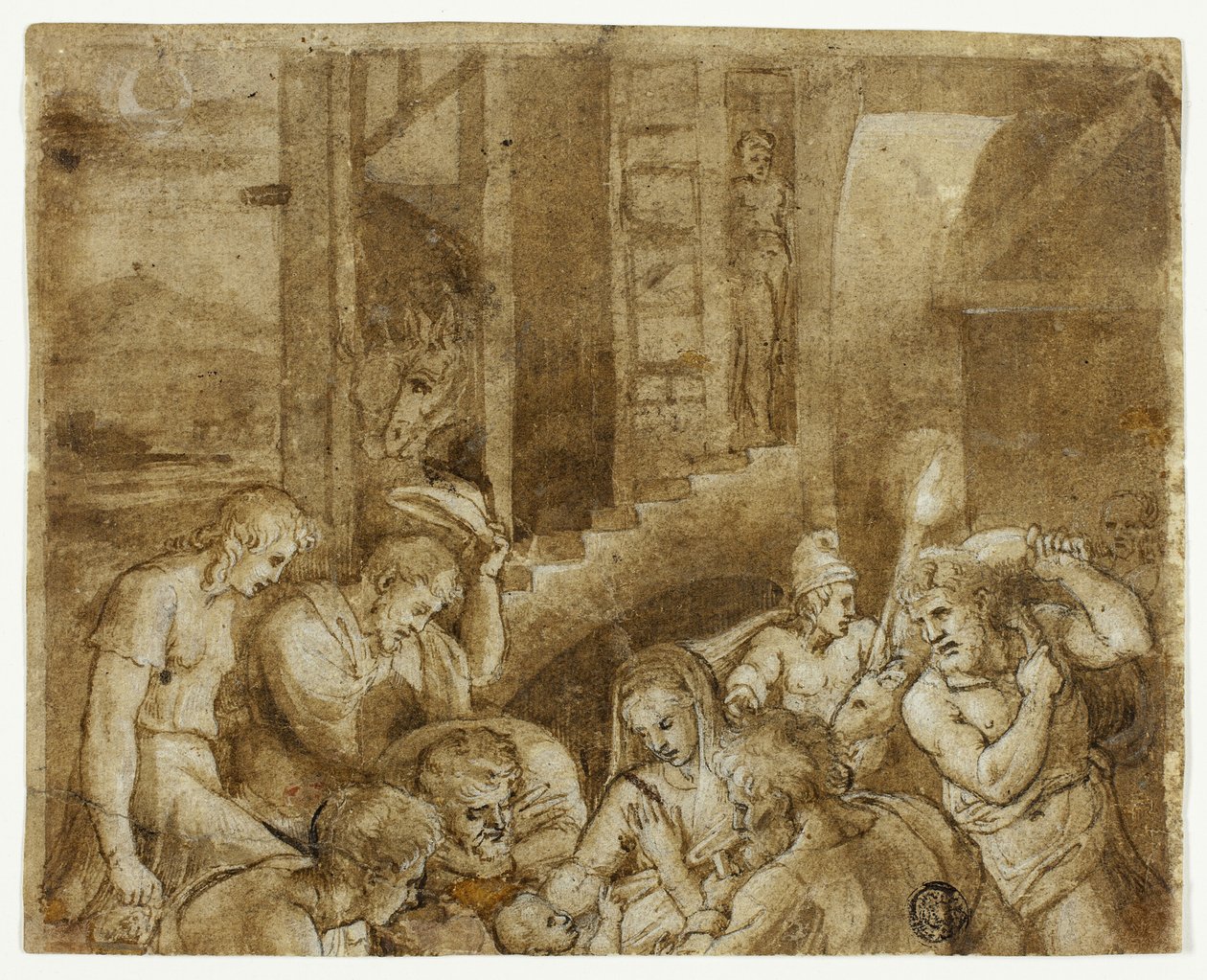 Adoración de los pastores: mitad superior de Giulio Romano