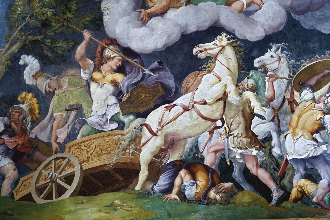 Diomedes luchando contra Fegio e Idaios de Giulio Romano