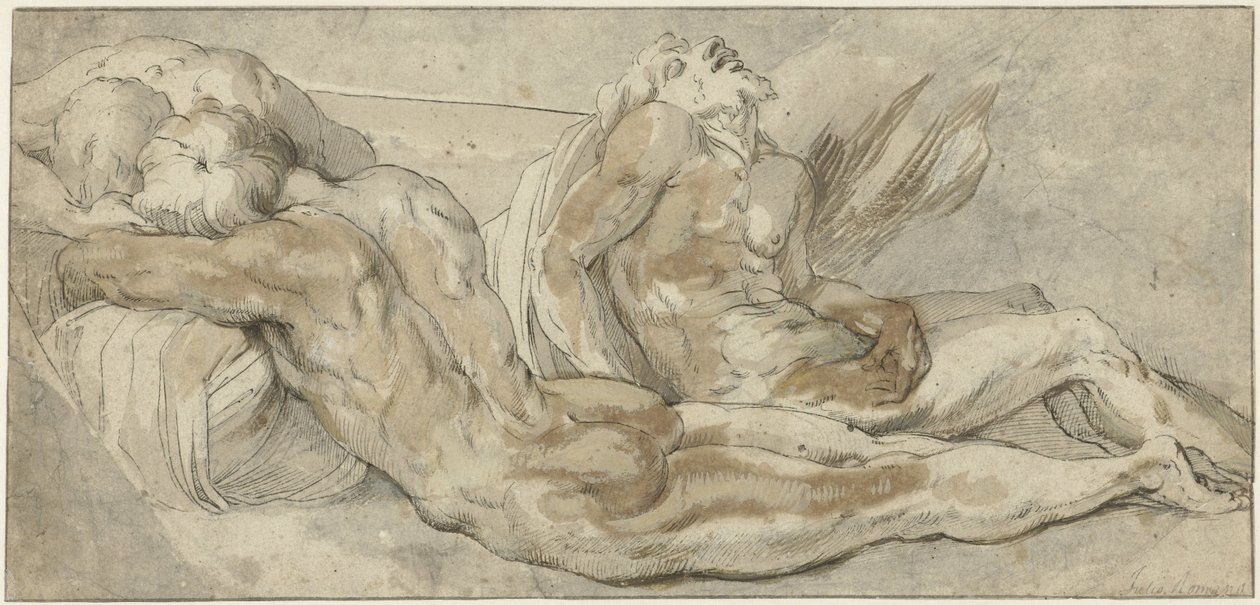 Tres hombres reclinados de Giulio Romano
