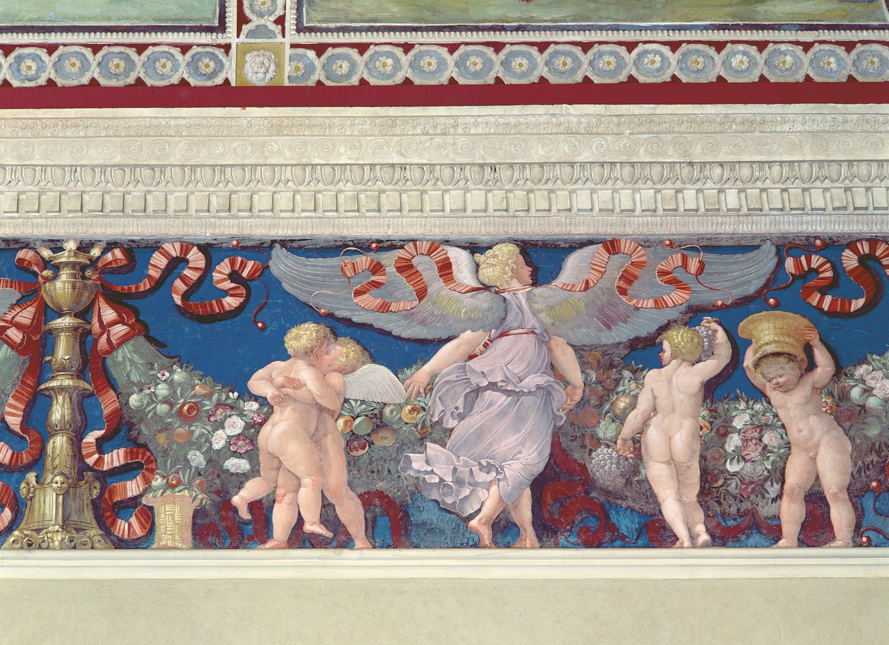 Friso de la Cámara con Friso de Amorini (detalle de cupidos luchando) de Giulio Romano