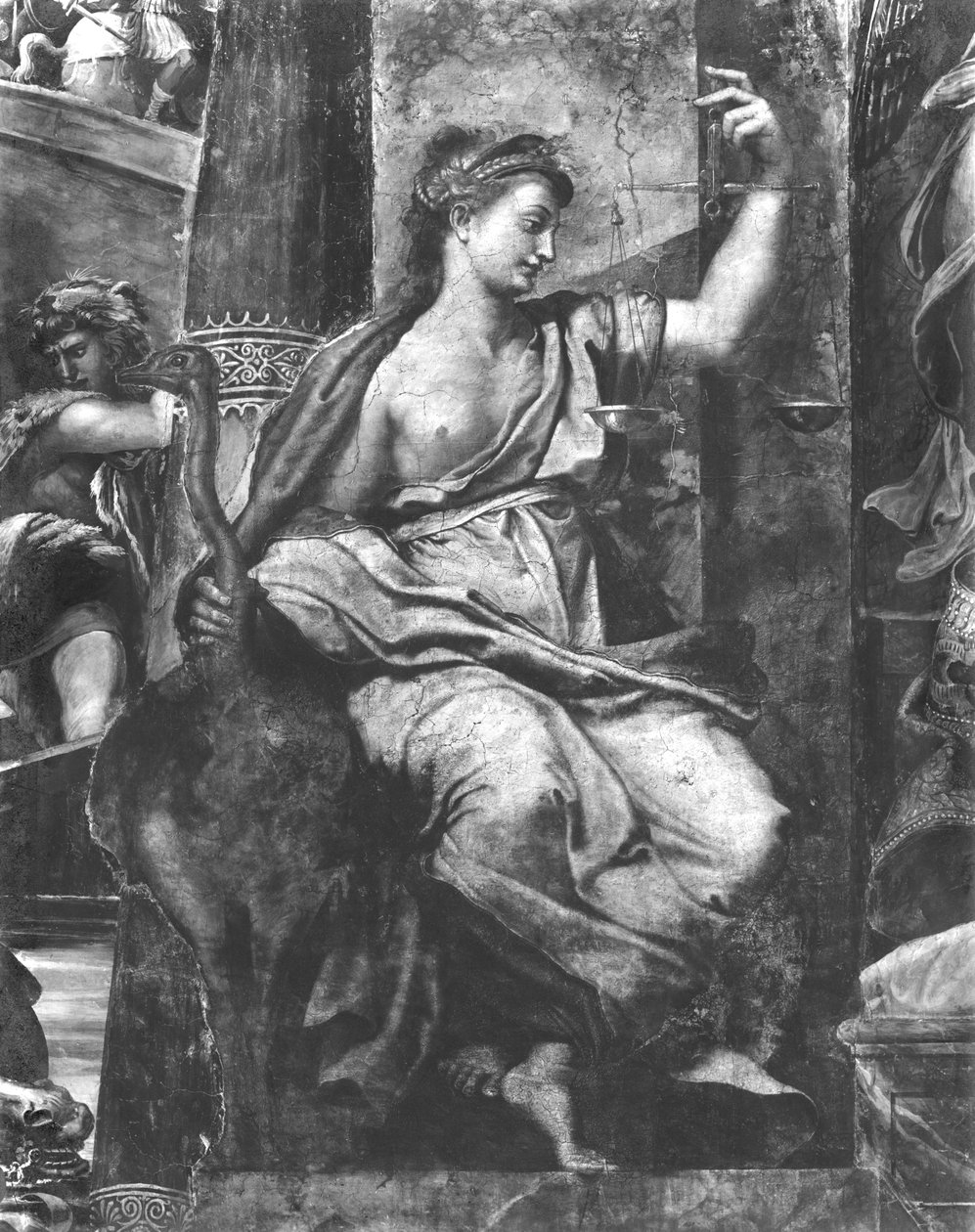 Justicia, una de las dos Virtudes que rodean al Papa San Urbano I (d.230) Estancias de Rafael (detalle) de Giulio Romano
