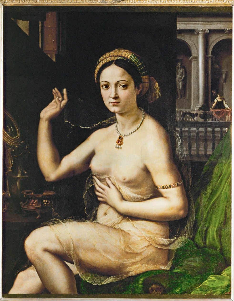 Señora en su aseo (pintura sobre lienzo) de Giulio Romano