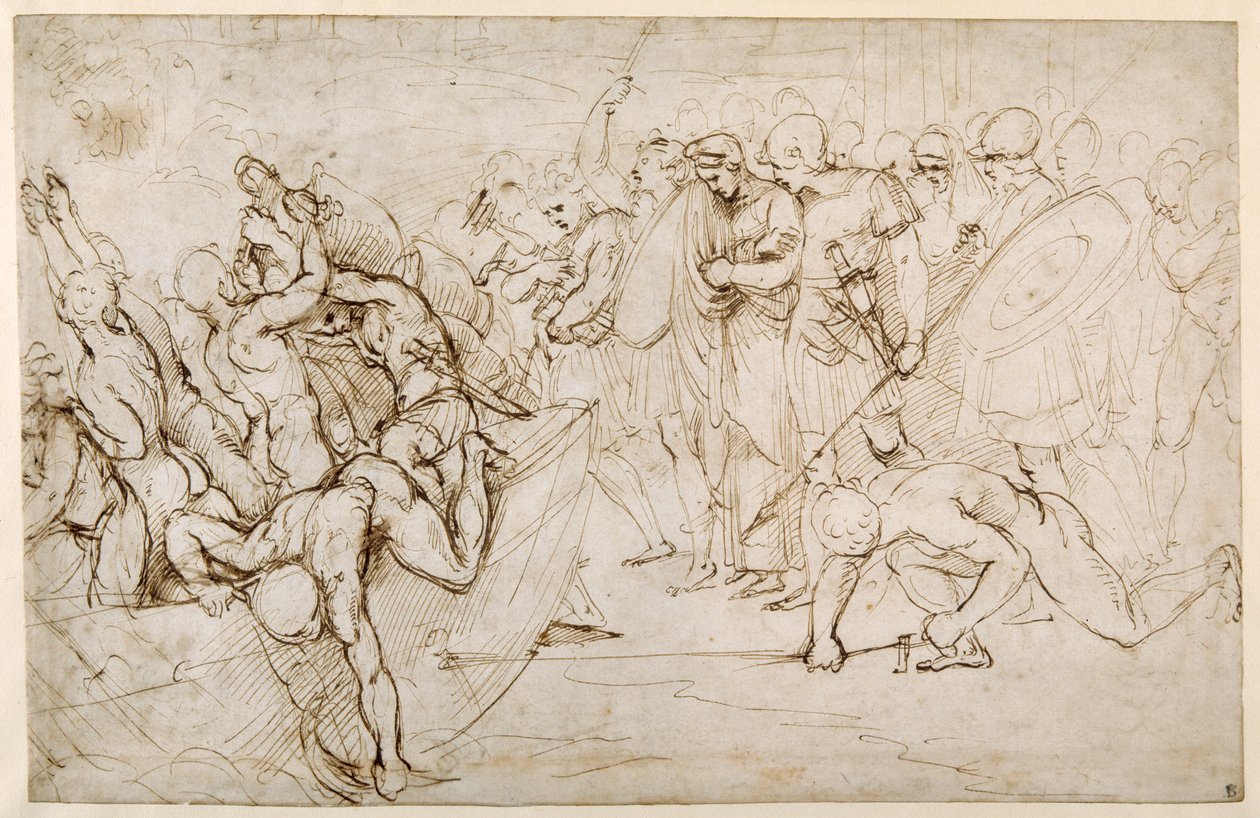 Neoptolemo llevando a Andromaca al cautiverio después de la Caída de Troya de Giulio Romano