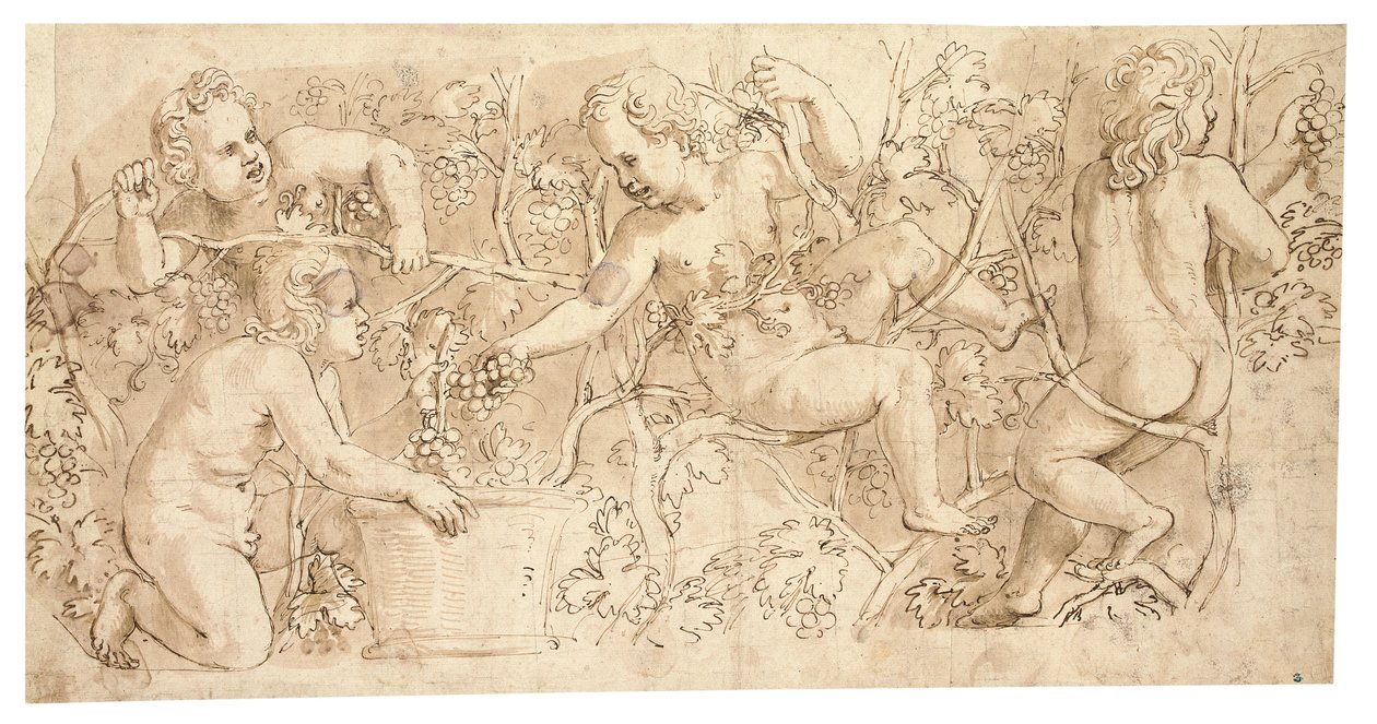 Putti recogiendo uvas: Diseño para un friso de Giulio Romano