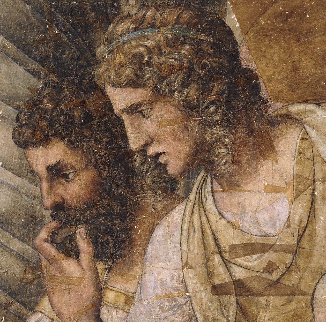 Dos hombres, busto, mirando hacia abajo: un dibujo para un tapiz de Giulio Romano