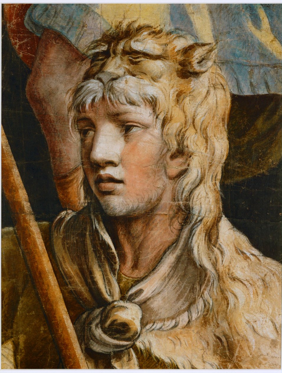 Hércules juvenil. Tiza negra coloreada de Giulio Romano