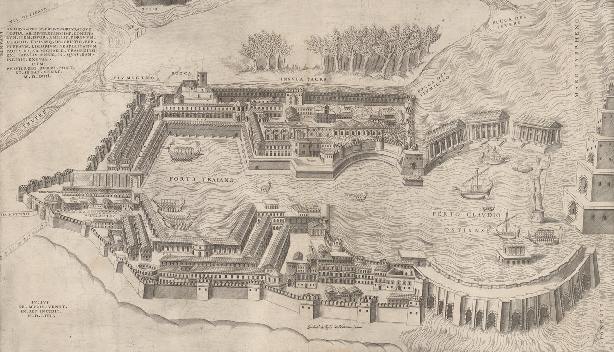 Speculum Romanae Magnificentiae: Vista aérea del puerto de Roma de Giulio de Musi
