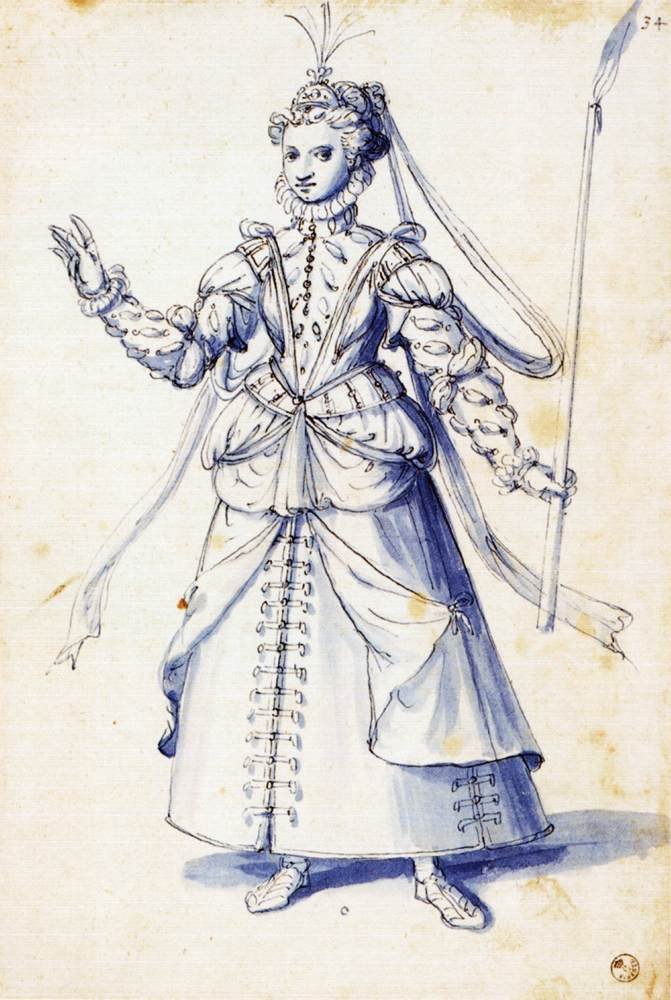 Dibujo de vestuario de una mujer con antorcha de Giuseppe Arcimboldo