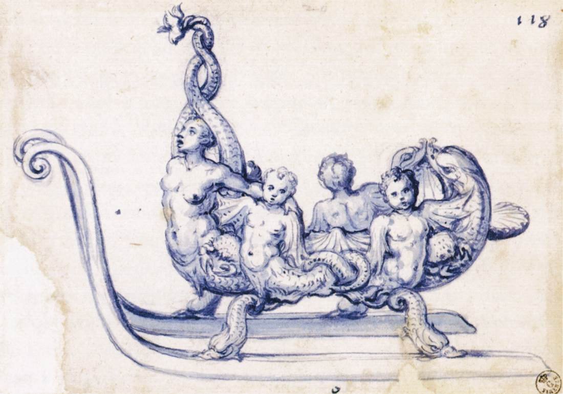 Boceto para un trineo con una sirena de Giuseppe Arcimboldo