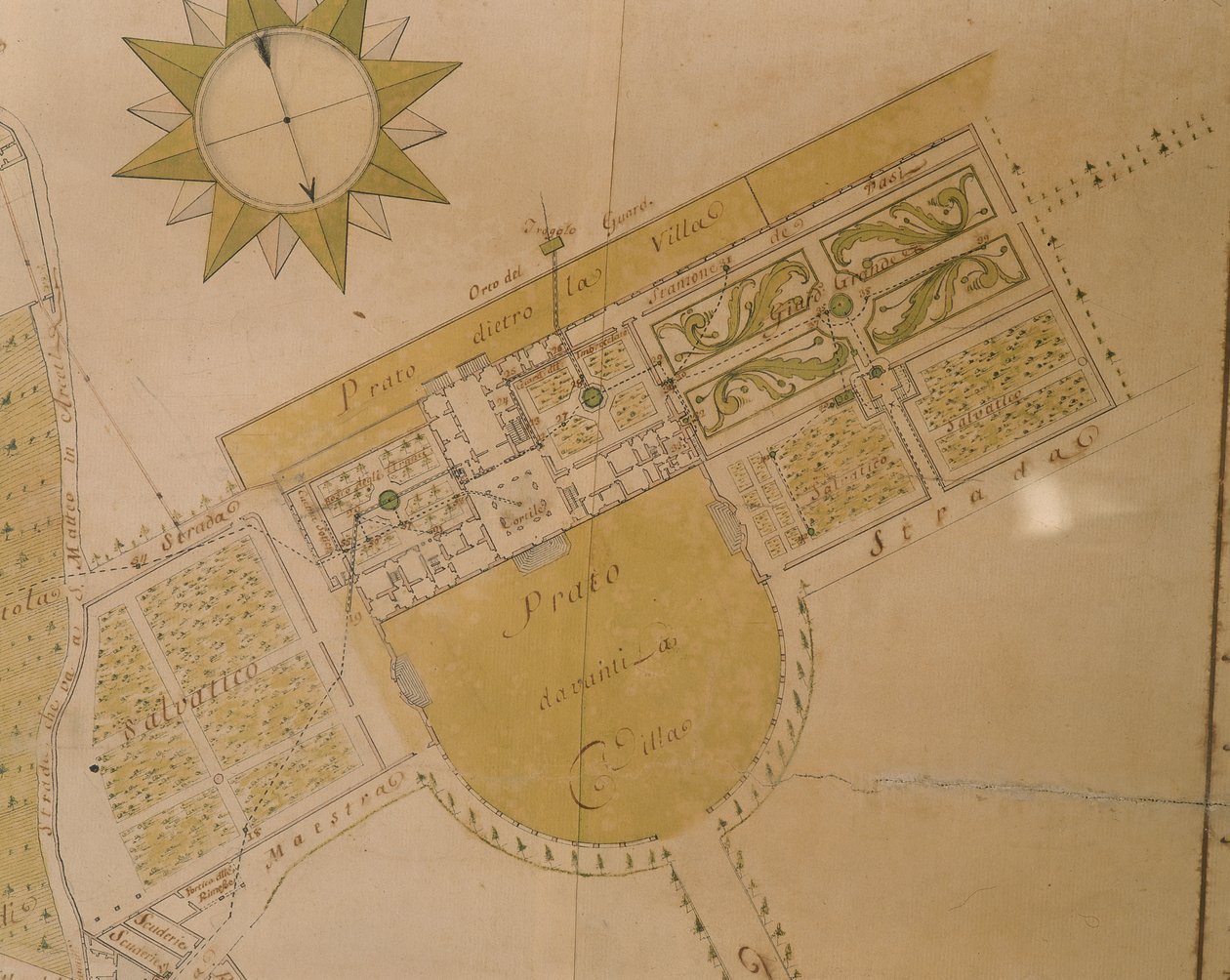 Plano de la Villa del Poggio Imperiale de Giuseppe Ruggieri