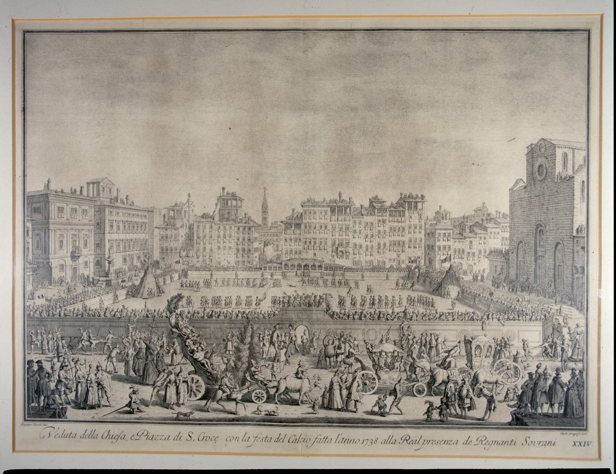 La Festa del Calcio en la Piazza Santa Croce, grabado por Carlo Gregori (1719-59) 1738 de Giuseppe Zocchi