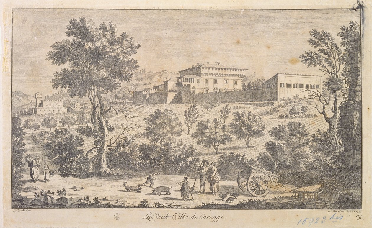 La Villa Careggi, grabado por G. Benedetti de Giuseppe Zocchi
