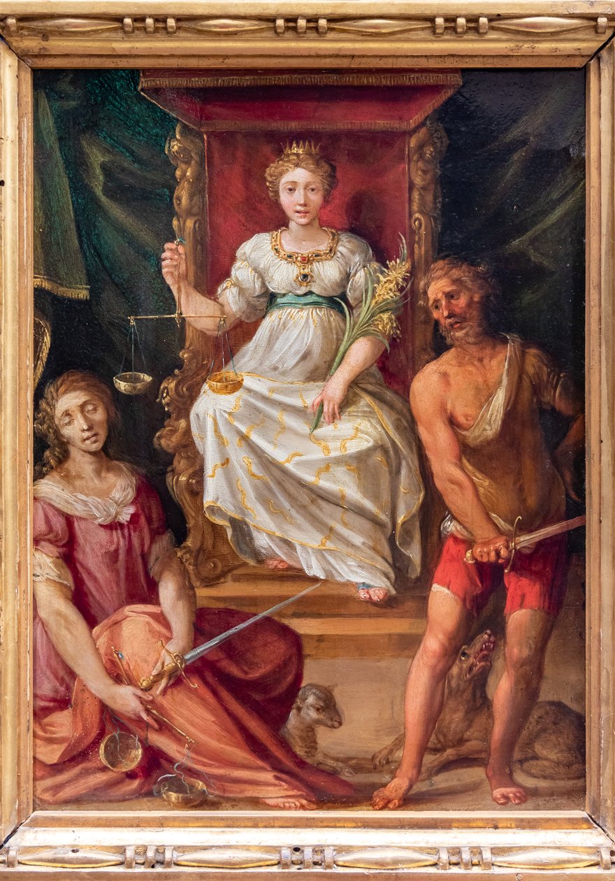 La justicia (o la equidad), con la injusticia y el contraste de follower of Giuseppe Cesari