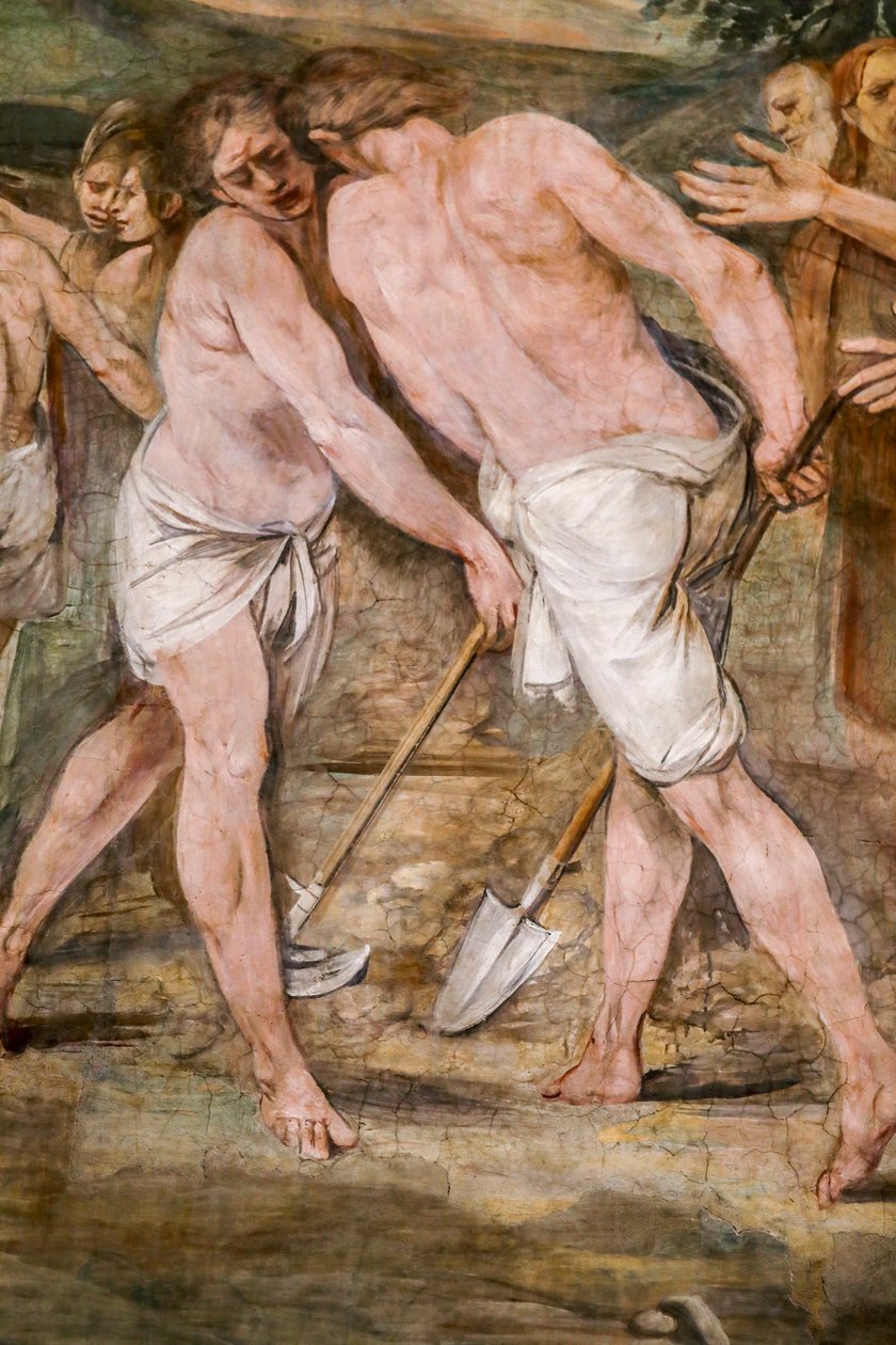 Rómulo ara la línea de demarcación de la futura ciudad de Roma (detalle) de Giuseppe Cesari