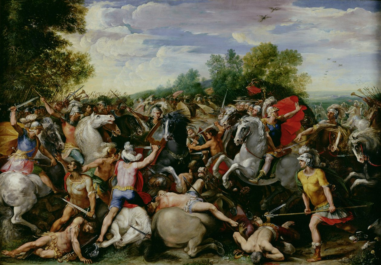 La victoria de Tullus Hostilius (672-640 a.C.) sobre las fuerzas de Veii y Fidenae (óleo sobre tabla) de Giuseppe (1568 1640) Cesari