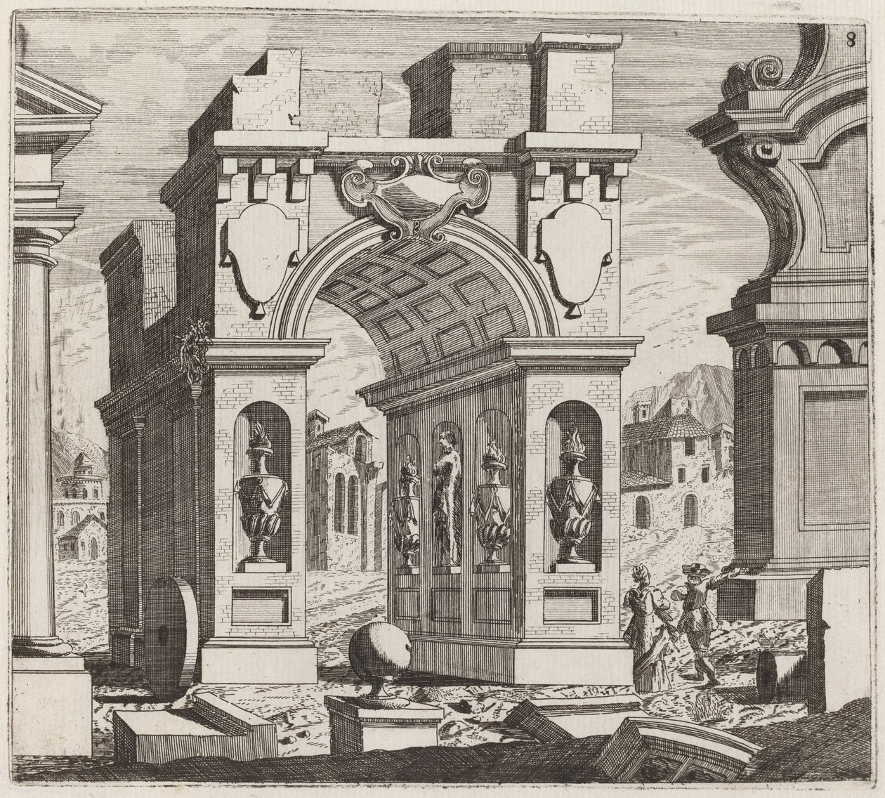 Fantasía arquitectónica con un arco triunfal de Giuseppe Antonio Landi